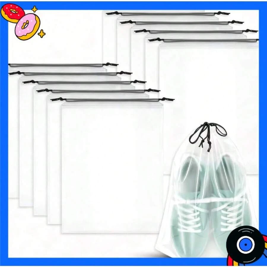 10-Pack Shoe Bags For Travel - 15.7" X 11.8" Large Clear Drawstring Shoe Bags For Packing, Storage - Waterproof,Durable & Reusable Sneaker Shoe Storage Bag - Travel Essentials For Women Men - Default - View 1