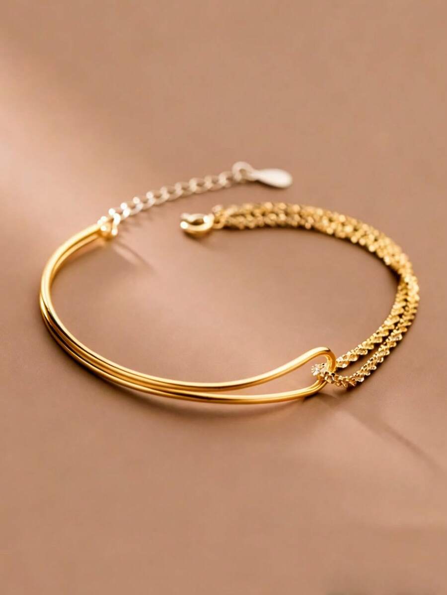 1件极简主义不对称双层弯管星座吊坠手链 - 金色 - 查看 1