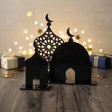 3pcs Islamic Style Moon & Mosque Acrylic Desktop Decor - Available In Multiple Sizes, Suitable For Eid, Ramadan And Home Decor - High Quality Acrylic Crescent Dome Decorations - Middle Eastern Inspired Halal Home Interior Accessories - Black - View 6