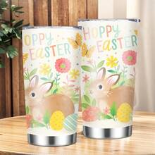 1pc/5pcs 20oz Stainless Steel Insulated Tumbler. A Cute Car-Shaped Cup With A Yellow Bunny And Colorful Egg Pattern, Comes With A Leak-Proof Lid, Suitable For Outdoor Activities Or Camping. Spring/Summer Style For Holiday Celebrations. - Multicolor - View 5