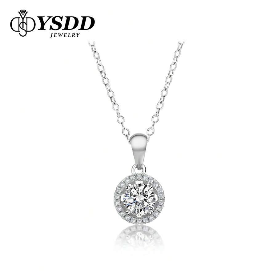 1pc Exquisite 1-3 Carat Moissanite Diamond Women's Pendant Necklace, Lab Created D Color VVS1 Clarity Moissanite, 925 Sterling Silver Necklace With Certificate - 銀色 - 查看 1
