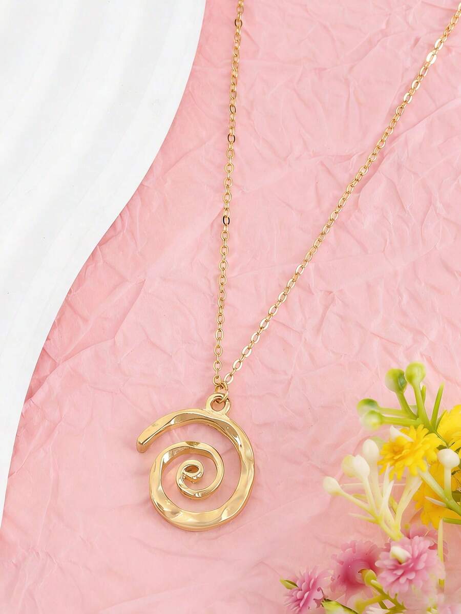 1pc Summer Beach Vacation Minimalist Geometric Swirl & Spiral Pendant Necklace, Suitable For Daily Wear - one-size - View 1