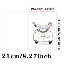 1张精美婚礼贺卡（含信封） - 经典汽车插画，通用贺卡，适合新郎新娘，也是一份合适的婚礼祝贺礼品卡 - 彩色 - 查看 2