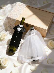 1 set decor pentru sticlă de vin de nuntă, ținută formală pentru mire și mire, decorare masă pentru petrecere de nuntă, cadou de aniversare - Multicolor - Vizualizare 5
