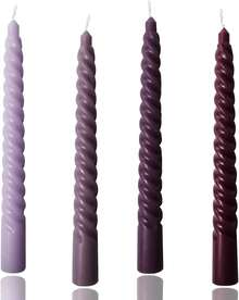 Set Of 4 Pack 8-Inch Spiral Tapered Candles Tall Candlesticks For Dinner Party Wedding Holiday Spring Home Kitchen Decor Black Color Ideal For Celebrations - Purple Series - View 6