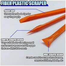 3PCS Plastic Scraper Tool - Multi-Purpose Non-Scratch Scrapers Cleaning Tool For Tight Spaces - Pen-Shaped Label Sticker Remover Scraper For Car Detailing Kitchen Crevices Gaps (Orange) - Orange - View 4