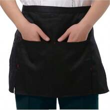 Kitchen Restaurant Waist Aprons With 3 Large Pockets Women Men, Half Short Apron Server Waiter Waitress 1, Black - 黑色 + 1 - 查看 1
