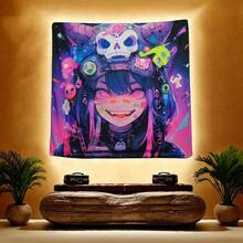 HOUHUANG Hanging Paintings,  Tapestry, Murals, And Decorative Paintings, Anime, Cartoons, Polyester Material  For Families, Bars, And Outdoor Parties (Halloween Girl) - 多彩的 - 查看 5