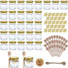 1.5oz Mini Glass Hexagon Canning Jars With Gold Lid, Bee Charms Honeybee Pendant, Honey Dipper Sticks, Jute Tag String, Thank You Gift Tags, Baby Shower Party Wedding Favors - Transparent - View 14