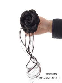 8英寸合成发髻、马尾辫、甜甜圈发髻发夹、编织发髻、黑色花朵发髻发夹、深棕色女士发髻 - 彩色 - 查看 3