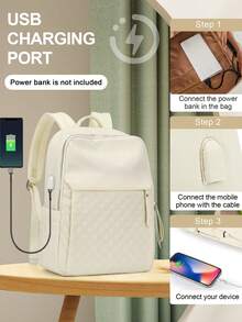Ransel Laptop 14/15 Inci, Tahan Air & Ringan, Cocok Untuk Perjalanan, Kerja, Bisnis, Guru, Perawat, Wanita/Gadis Modis, Pelajar, Versi Lama Atau Baru Dikirim Secara Acak - Krem - View 5