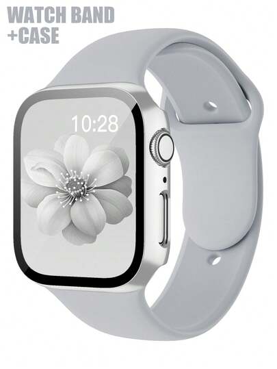 这款二合一表带兼表壳兼容 ，适用于 40mm、41mm、42mm、44mm、45mm、46mm 和 49mm 尺寸。运动休闲风格，搭配铆钉硅胶表带。配备防震防刮硬质 PC 表壳和钢化玻璃屏幕保护膜。兼容 Ultra/11/10/9/8/7/6/5/4/SE 系列。男女皆宜。柔软舒适，易于佩戴，触感灵敏。