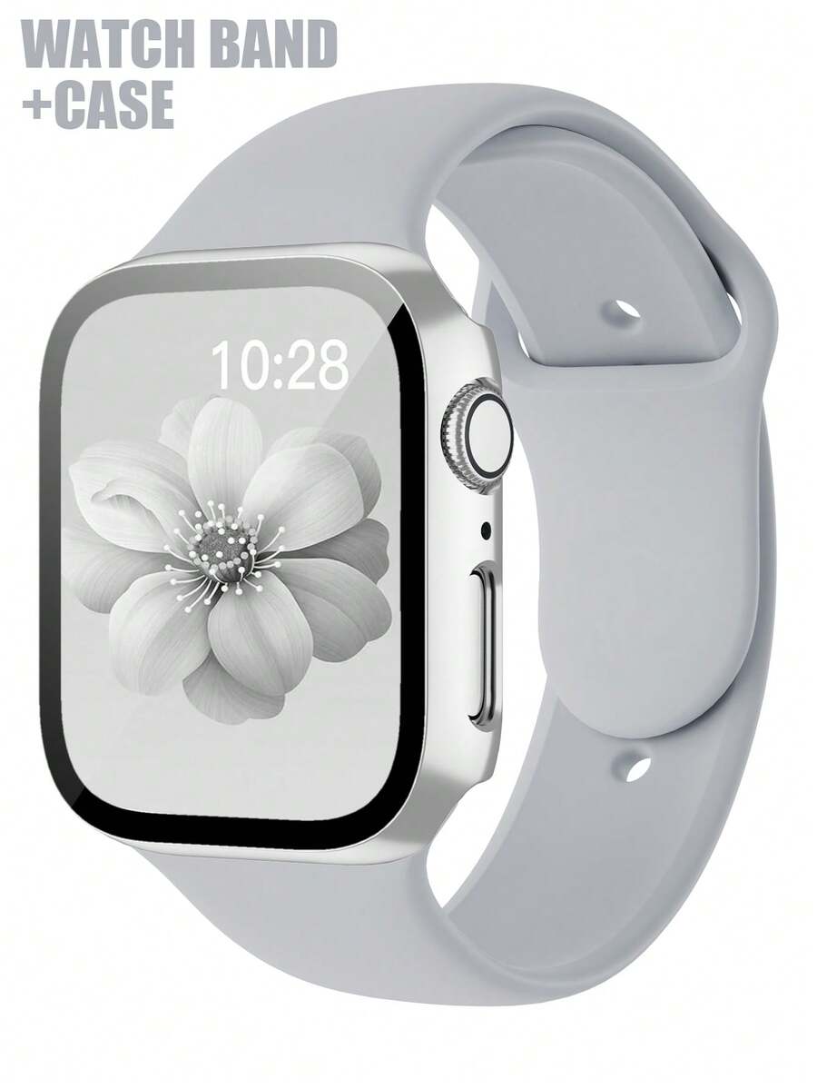 二合一运动硅胶表带和表壳套装,兼容 40mm、41mm、42mm、44mm、45mm、46mm 和 49mm 尺寸的 表带和表壳。柔软舒适的硅胶表带搭配铆钉表扣。防震防刮的硬质 PC 材料和钢化玻璃保护膜一体成型。兼容 Series Ultra/11/10/9/8/7/6/5/4/SE。男女通用智能手表表带和表壳套装。 - 淺灰色錶帶+銀色錶殼 - 查看 1