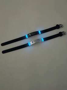 ATLVXJL 2pcs/Set Luminous Couple/Friendship Silicone Bracelet Set, Glow-In-The-Dark Square Cross & Letter Pattern, Casual Accessories Suitable For Daily Wear And Holiday Gifts - Multicolor - View 6