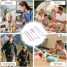 Travel Camping Utensils With Case, 6 Pcs Reusable Stainless Steel Silverware Cutlery Set, Spoon, Fork, Knife + Straw/Brush Kit For Camping, Travel, Office, Lunch Box,  On-The-Go (Silver) - Silver - View 4