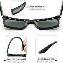 ¡RecomendadoJoopin Lentes de Sol Hombre y Mujer TR90 Polarizados Protección UV400 Cuadrados Rectangulares Clásicos¡Top de Temporada - A02 - TR90 Negro Brillante / G15 Verde - Ver 7