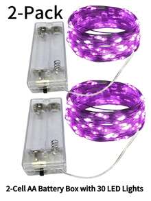 2 PIEZAS Luces de hadas de alambre de cobre LED púrpura de 2-5M con pilas AA (pilas no incluidas) para el Día de San Valentín, Ramadán, boda, dormitorio, decoración de fiesta - Morado - Ver 6