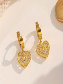 3件套心形吊坠项链和耳环，时尚独特创意设计，奢华质感，适合外出和日常佩戴（OPP袋包装） - 黃金色 - 查看 2