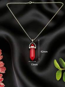 1pc Hexagonal Red Quartz Crystal Pendant Necklace, Chakra Balancing Healing Crystal Jewelry - Hexagonal Prism - View 4