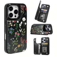 Funda con solapa negra y rosa para iPhone 12, 13, 14, 15, 16, PRO, PRO MAX, MINI, PLUS – Incluye ranuras para tarjetas de crédito y soporte para llaves, funda de teléfono tipo billetera - Rosa - Ver 1