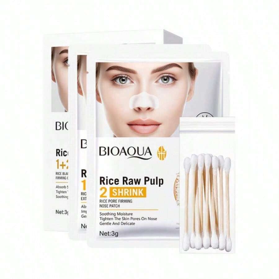 Bioaqua Set de 10 Parches para Nariz con Extracto de Pulpa de Arroz - Eliminador de Puntos Negros y Minimizador de Poros - Pepino - Ver 1