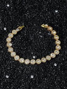 1pc Women's 8mm Wide Full Rhinestone Round Splice Necklace & Bracelet Set - Style a - View 9