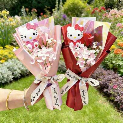Sanrio Rose, Hydrangea, Hello Kitty Cartoon Cute Rose Bouquet, Hello Kitty Artificial Rose, Soap Flower Bouquet, Hello Kitty Romantic Valentine's Day Gift, Mother's Day Gift, Small Surprise For Daily Life, Hello Kitty Suitable As Birthday Gift For Best Friends