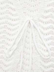 Elegant Women's Wavy Crochet Tie Cardigan, Casual Beach Vacation Style, Hollow Knit Vest/Cardigan, Ladies' Spring/Summer Top, Christmas/New Year - White - View 9