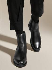 Salkin Vintage Designer Men's Chelsea Boots, Slip-On Style, Pointed Toe Design, Luxury Mid-Calf Ankle Boots, Men's Soft Genuine Leather Boots, Gentleman Business Formal Shoes, Casual Office Party Shoes, Romantic Dinner Date Gift, Back To School Student Shoes, Collegiate Style, Suggest Sizing Up One Size - Black - View 6