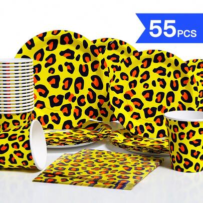 أطباق ورقية ، مناديل ، أكواب بطبعة نمر أصفر - طقم إمدادات حفلة لمرة واحدة ، مناسب ل- 10 ضيوف ، أطباق ورقية للحفلات ، أدوات مائدة للحفلات ، الزفاف ، الحفلات الموضوعية ، النزهات العائلية