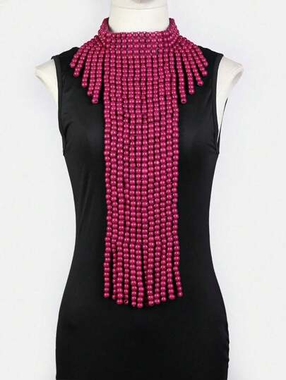 Handmade Multi-Layer Exaggerated Wooden Bead Necklace, Boho Style Bib Necklace For Women, Suitable For Beach, Party, Middle East Formal Occasions