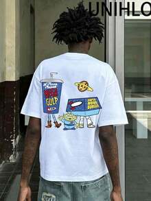 Disney UNIHLO Cartoon  Pattern Print  Summer Casual Versatile Pure Cotton T-Shirt Suitable For Any Place - White - View 2