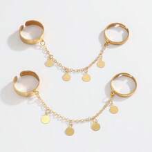 European And American Cross-Border Fashion Linked Finger Ring, Personalized Round Disc Tassel Chain Ring, Popular Jewelry - Ring - View 2