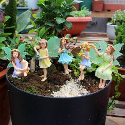 一套夜光蝴蝶仙子摆件，春季户外花园装饰迷你仙子雕像带棍子，树脂家居装饰，适用于户外花园、庭院、公园、草坪、盆栽植物、走廊