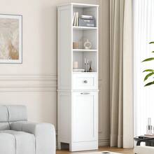 Tall Slim Bathroom Storage Cabinet With Removable Laundry Basket: 4-Shelf Freestanding Organizer + Waterproof Acrylic Door | Ideal For Bathroom/Laundry Room - 白色 - 查看 2