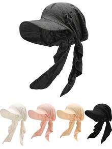 1件欧美新款破洞条纹头巾帽，无檐遮阳帽，轻便多功能头巾帽 - 多色 - 查看 1