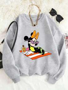 Disney Officially Licensed Kids' Crewneck Sweatshirt, Heather Grey Minnie Mouse Graphic Print, 100% Polyester, Ultra Comfortable & Super Soft, Relaxed Fit Stylish Unisex Top For Ages 1-14, High Appearance Value, High Turnover Rate, Daily Versatile, Commute Essential, Disney Limited Edition Design, All-Season Daily Wear, New Arrival, Express Delivery - Gris - Voir 1