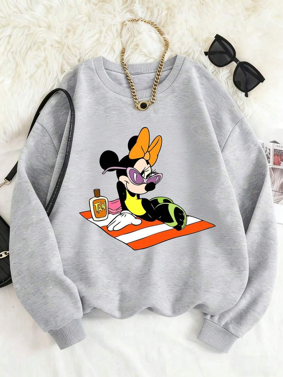 Disney Officially Licensed Kids' Crewneck Sweatshirt, Heather Grey Minnie Mouse Graphic Print, 100% Polyester, Ultra Comfortable & Super Soft, Relaxed Fit Stylish Unisex Top For Ages 1-14, High Appearance Value, High Turnover Rate, Daily Versatile, Commute Essential, Disney Limited Edition Design, All-Season Daily Wear, New Arrival, Express Delivery - Gris - Voir 1