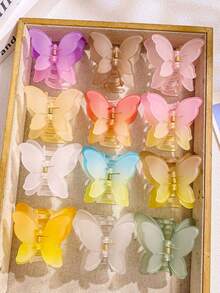 1pc/4pcs/12pcs Casual ABS Plastic Butterfly & Rose Flower Claw Clips, Retro French Style Unique Design Hair Clips, Hair Claw Barrettes For Women - Multicolor - View 1