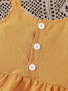 2pcs Baby Girl Clothes Set, Yellow Strap Top With Big Bow & White Floral Print Pants, Spring/Summer - Yellow - View 8