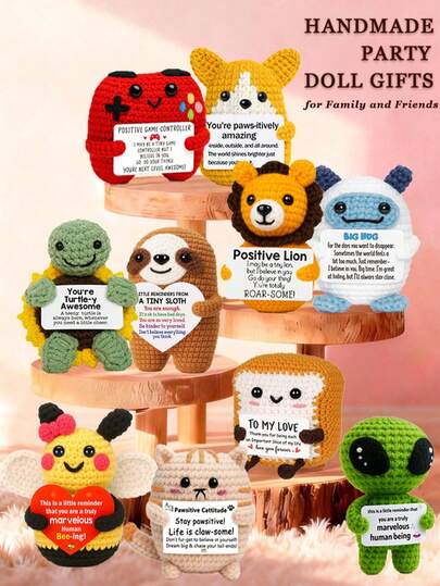 1pc Handmade Crocheted Desktop Decor Figurine, Cute Design Gift For Best Friend, Birthday, Girlfriend, Sister, Mom, Grandma, Coworker, Family, Positive Emotion Support, Creative Party, Mother's Day, Father's Day, Children's Day, Plush Doll, Room Decoration, Small Gift, Souvenir