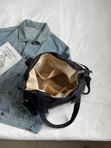 Transparent Pocket Design, Large Capacity Tote Bag With Coin Purse, New Korean College Style Multi-Pocket Backpack, Multifunctional Casual Sling Bag, Mid Capacity Canvas Bag, Transparent PVC Pocket Pain Relief Bag Middle School, Street Style And Japanese Lady Bag, Fashionable Zipper Tote Bag, Literary School Bag & Book Bag For Women Or Students, Perfect For Books, Shopping, Back To School And More, Tote Bags For School,College Essentials - 黑色 - 查看 7