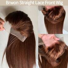 VIOLLY 28 Inch Lace Front Wig, Straight Hair Wig, 13x6 High Density Lace Front Wig With Baby Hair, 200% Density, #4 Light Brown, Suitable For Makeup, Party, Durable And Long-Lasting, Human Hair Synthetic Wig - S4 - View 7