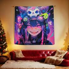HOUHUANG Hanging Paintings,  Tapestry, Murals, And Decorative Paintings, Anime, Cartoons, Polyester Material  For Families, Bars, And Outdoor Parties (Halloween Girl) - 多彩的 - 查看 3