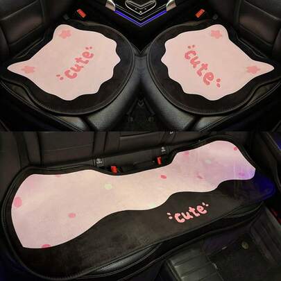 1pc Cute Cartoon Plush Thick Warm Car Seat Cushion, High-End Car Interior Accessory, Women Car Interior Decor