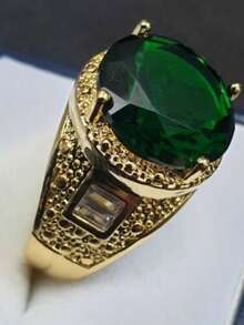 1枚男士时尚奢华绿色锆石戒指，婚礼、订婚、派对珠宝礼物 - 綠色 - 查看 4