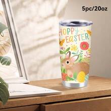 1pc/5pcs 20oz Stainless Steel Insulated Tumbler. A Cute Car-Shaped Cup With A Yellow Bunny And Colorful Egg Pattern, Comes With A Leak-Proof Lid, Suitable For Outdoor Activities Or Camping. Spring/Summer Style For Holiday Celebrations. - Multicolor - View 13