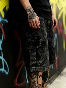 Men's Streetwear Cargo Denim Shorts – Stonewashed Graphite With 6 Pockets - 深灰色 - 查看 3