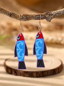 A Pair Of Beach Vacation-Style Tropical Marine Fish-Shaped Earrings, Suitable For Ladies To Wear During Their Seaside Vacations And At Music Festivals. - Multicolor - View 13