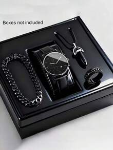 Calendar Quartz Wrist Watch Set, Fashionable 3-Eye Business Watch For Men - one-size - View 6